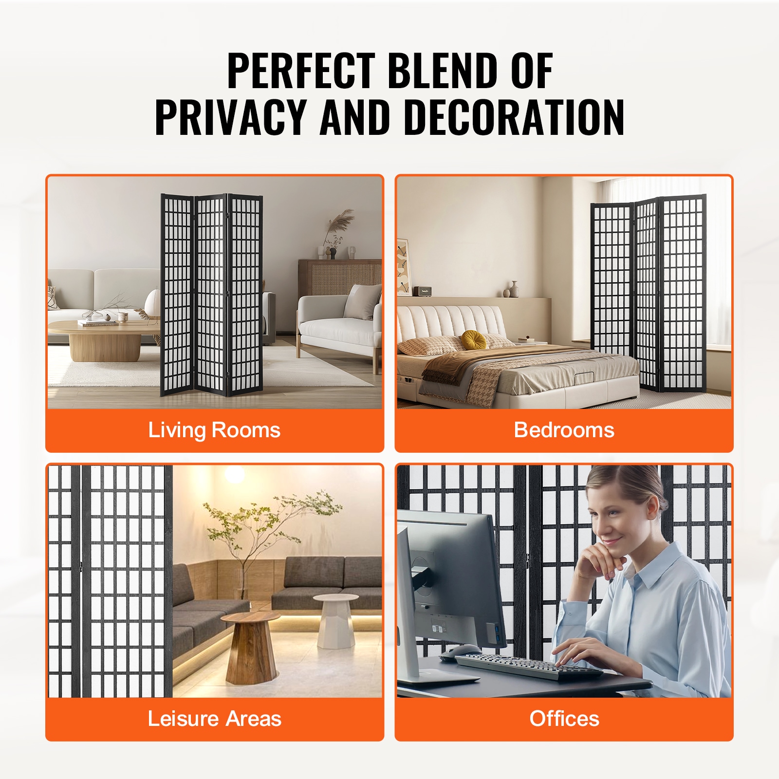 Japanese 3 Panel Wooden Room Divider Folding Privacy Screen_voghion.com